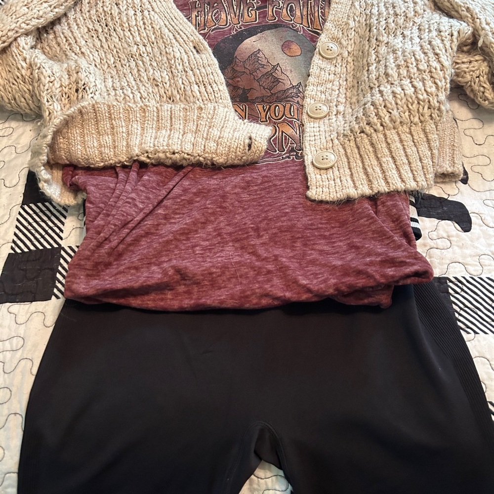 American Eagle Outfitters Cream Knit Cardigan and pink vs pants and Maurices